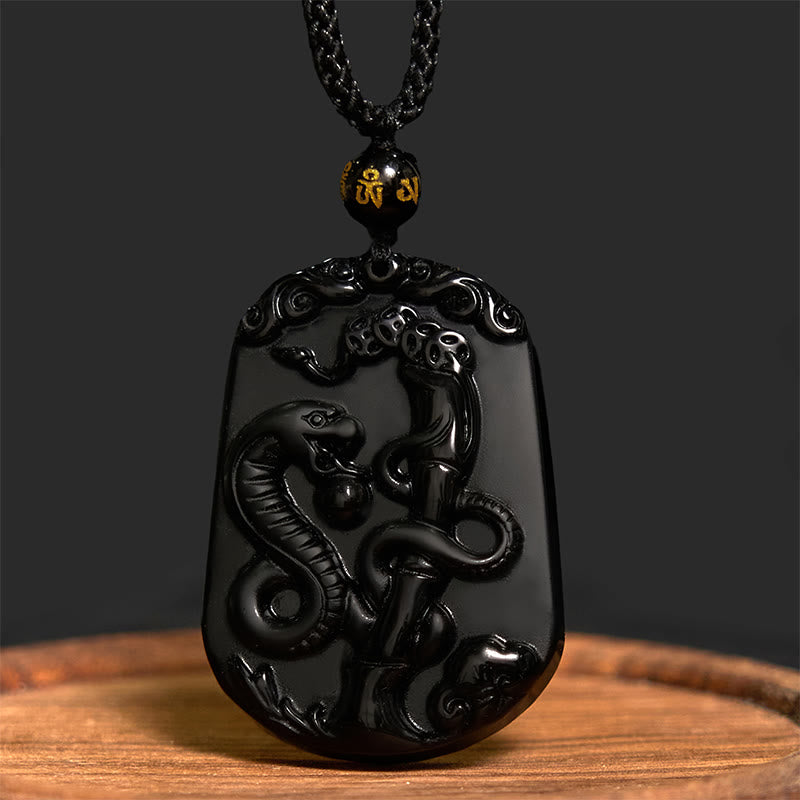 Obsidian-Halskette mit chinesischem Sternzeichen und Reinigungserfüllung