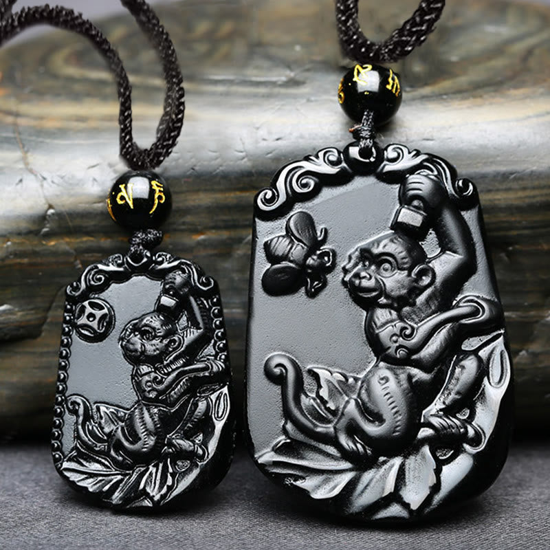 Obsidian-Halskette mit chinesischem Sternzeichen und Reinigungserfüllung