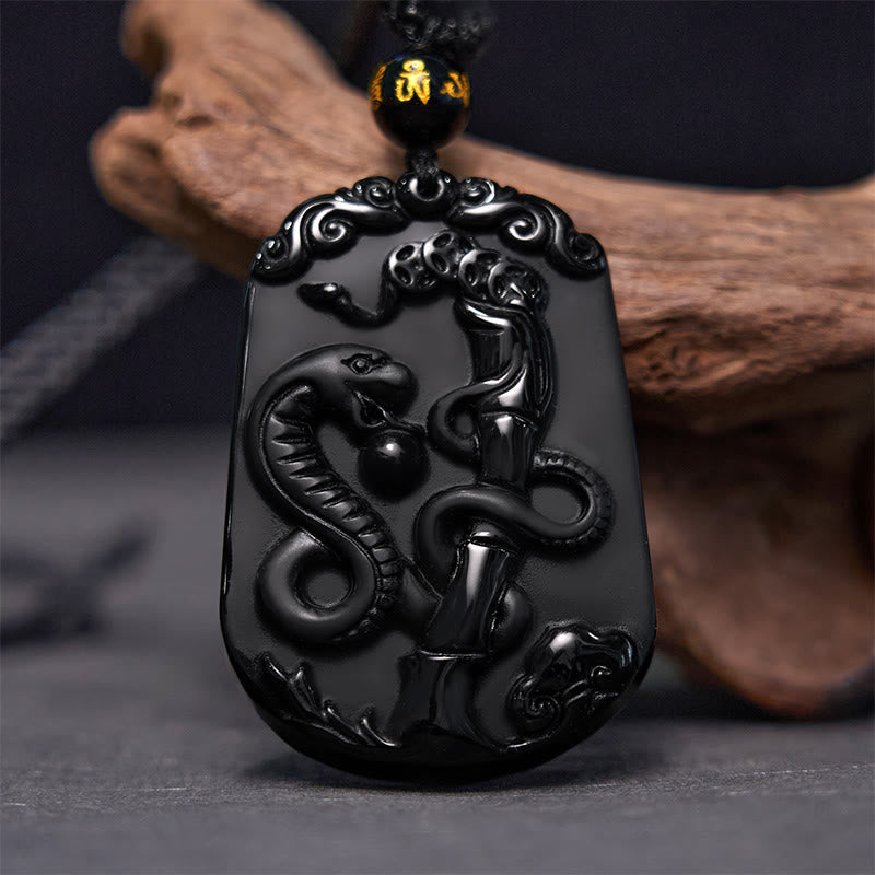 Obsidian-Halskette mit chinesischem Sternzeichen und Reinigungserfüllung