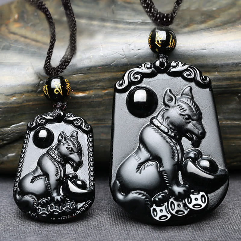 Obsidian-Halskette mit chinesischem Sternzeichen und Reinigungserfüllung