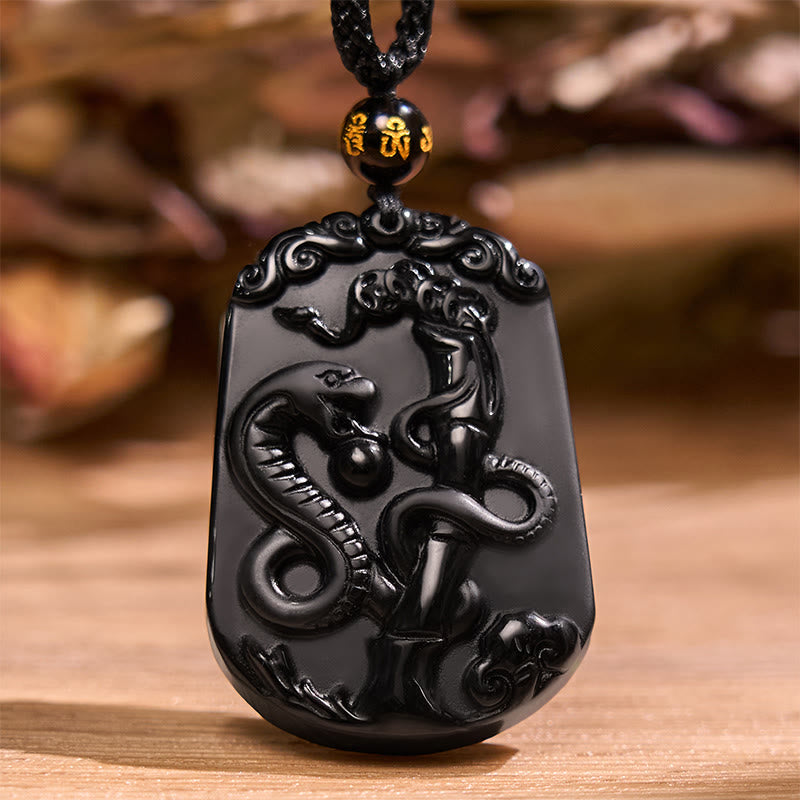 Obsidian-Halskette mit chinesischem Sternzeichen und Reinigungserfüllung