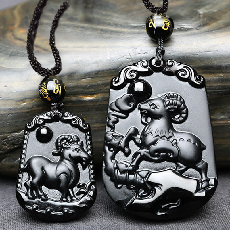 Obsidian-Halskette mit chinesischem Sternzeichen und Reinigungserfüllung