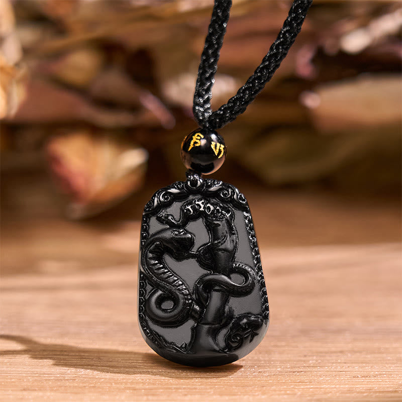 Obsidian-Halskette mit chinesischem Sternzeichen und Reinigungserfüllung