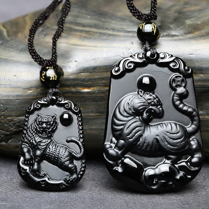 Obsidian-Halskette mit chinesischem Sternzeichen und Reinigungserfüllung