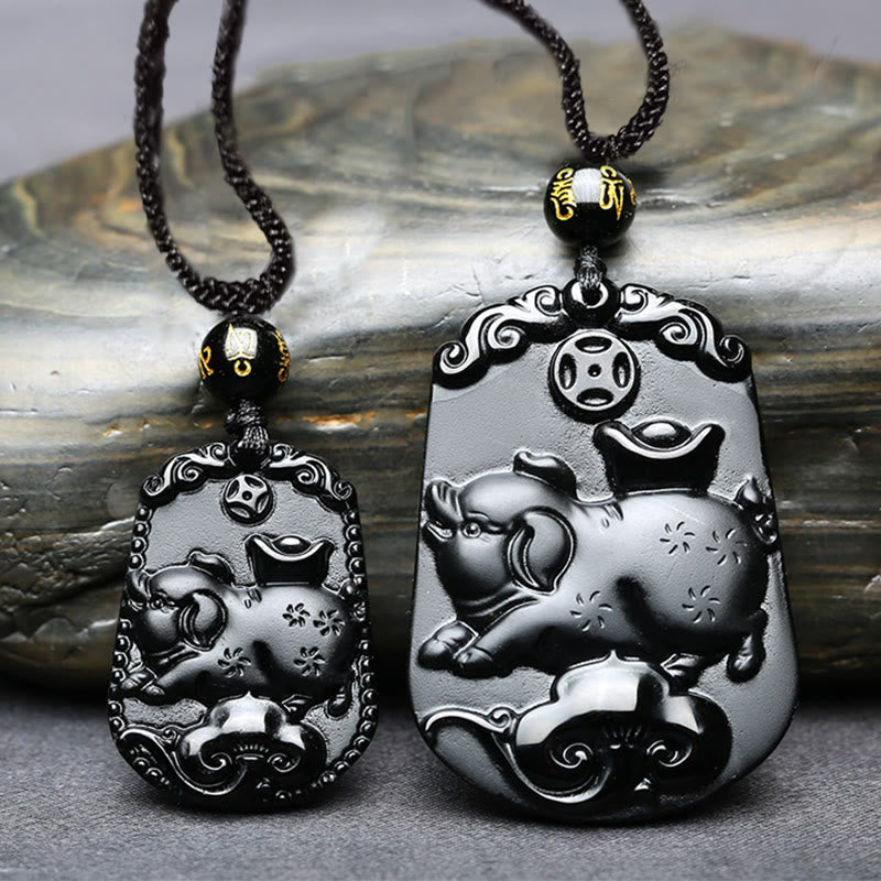 Obsidian-Halskette mit chinesischem Sternzeichen und Reinigungserfüllung