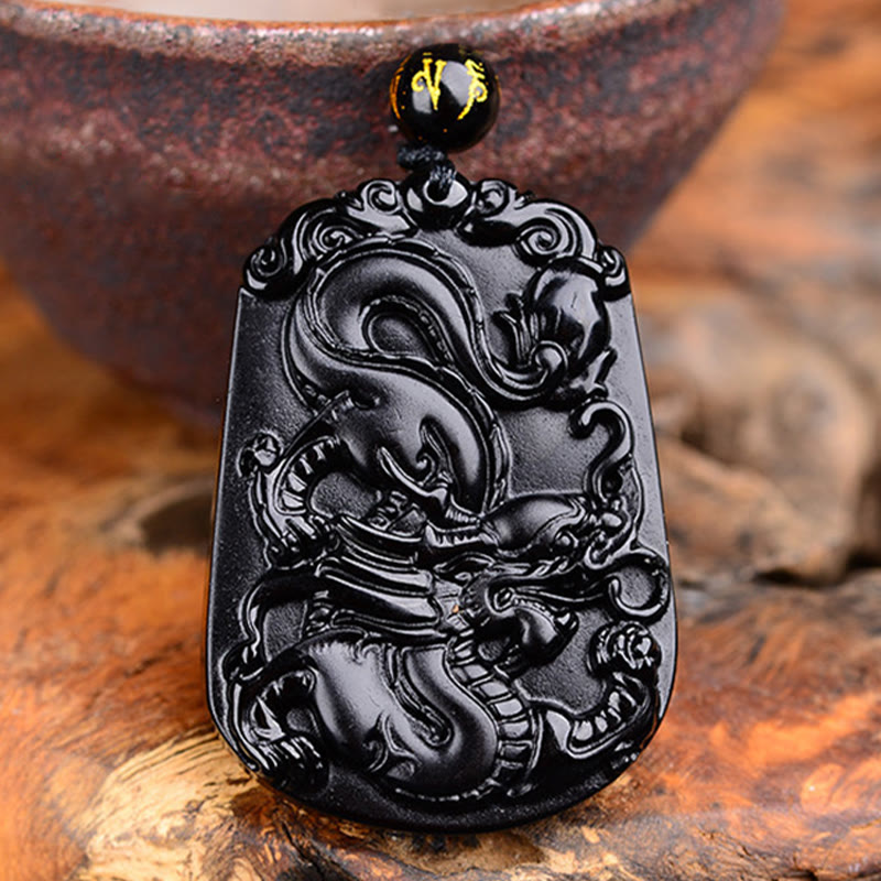 Obsidian-Halskette mit chinesischem Sternzeichen und Reinigungserfüllung
