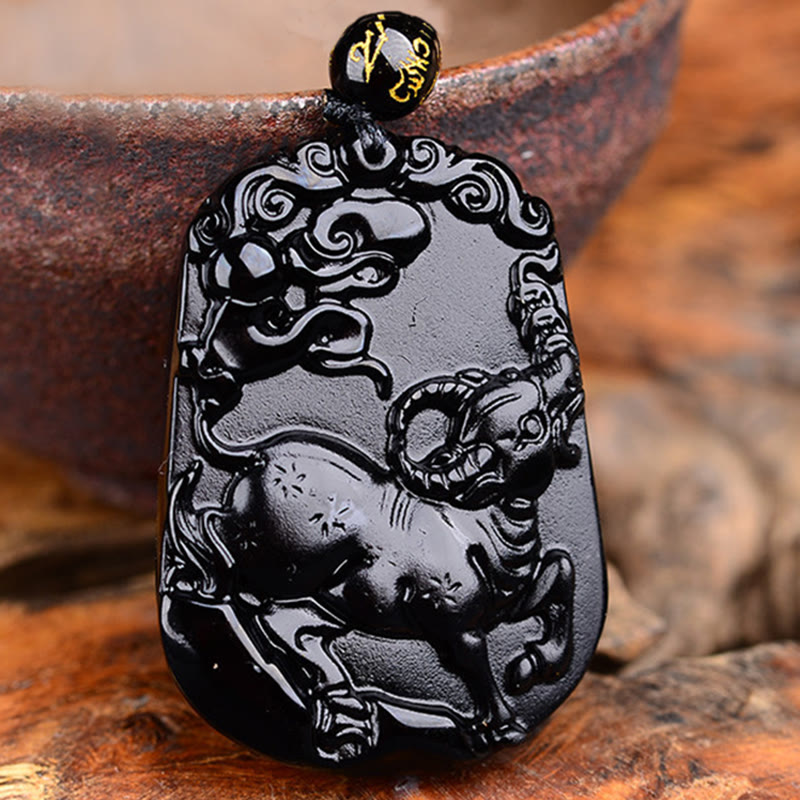 Obsidian-Halskette mit chinesischem Sternzeichen und Reinigungserfüllung