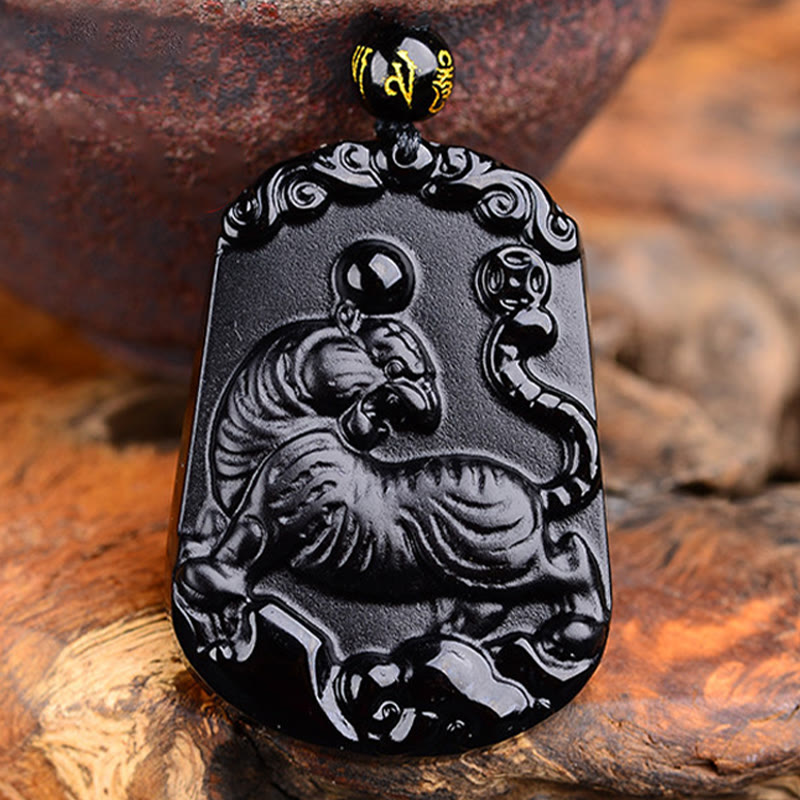 Obsidian-Halskette mit chinesischem Sternzeichen und Reinigungserfüllung