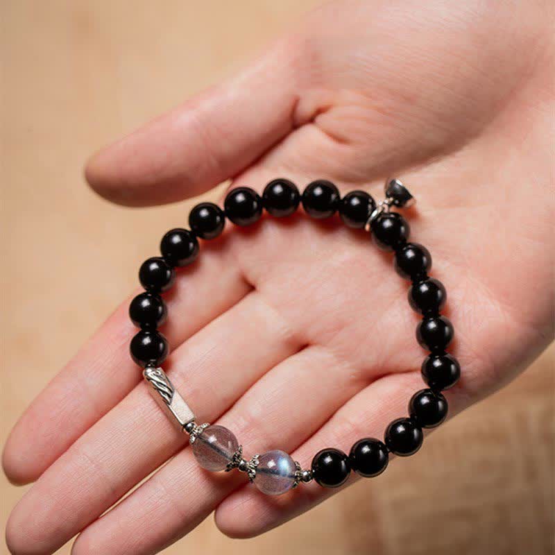 Obsidian-Mondstein-Paararmband 8 mm und 10 mm für Stärke