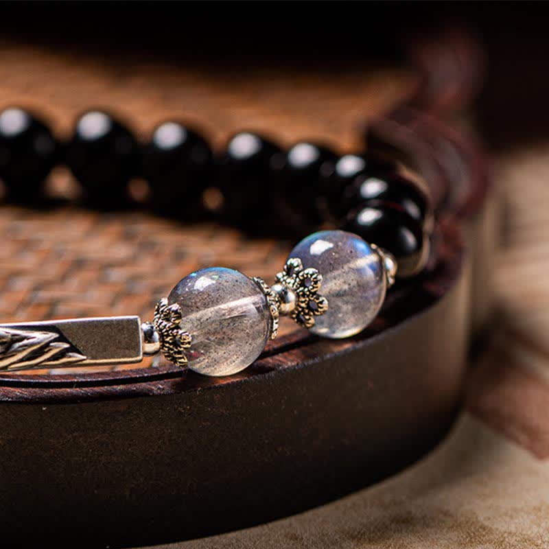Obsidian-Mondstein-Paararmband 8 mm und 10 mm für Stärke