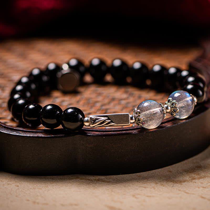 Obsidian-Mondstein-Paararmband 8 mm und 10 mm für Stärke