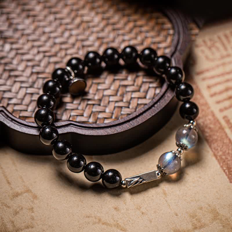 Obsidian-Mondstein-Paararmband 8 mm und 10 mm für Stärke