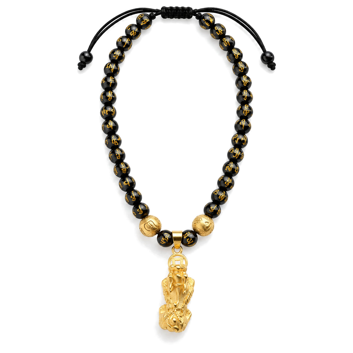 Obsidian Pixiu Necklace, on a white background