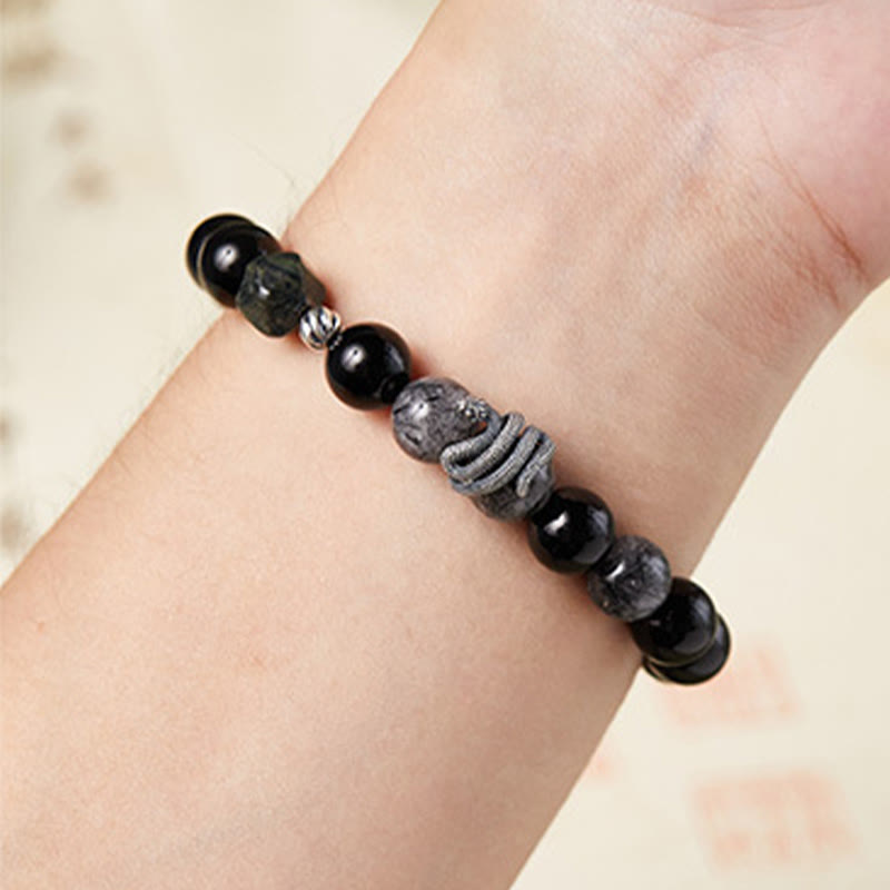 Schlangenarmband aus Obsidian und Rutilquarz