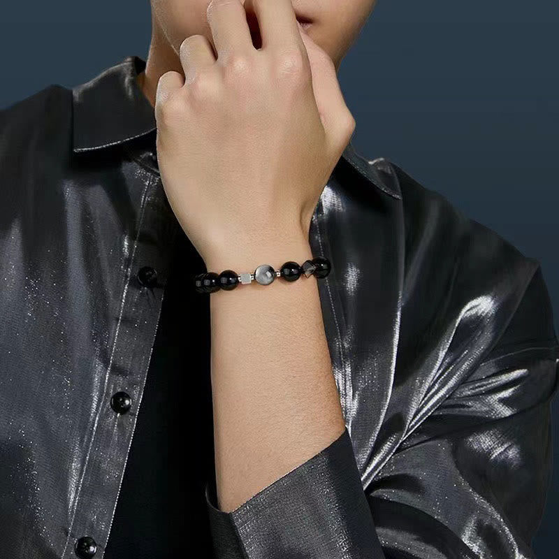 Obsidian-Stärkearmband mit Adlerauge &amp; Tigerauge