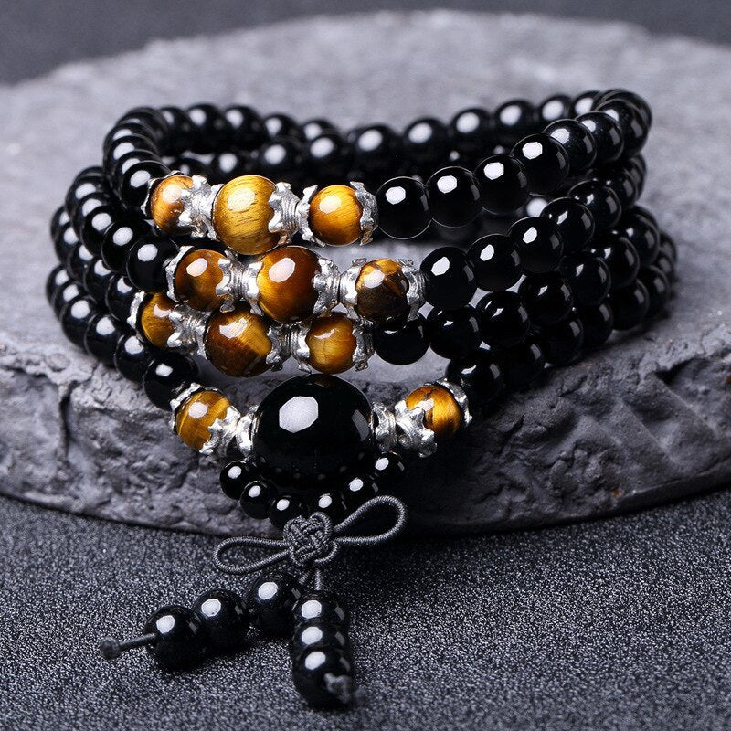 Obsidian Tiger Eye Mala Armband für Meditation