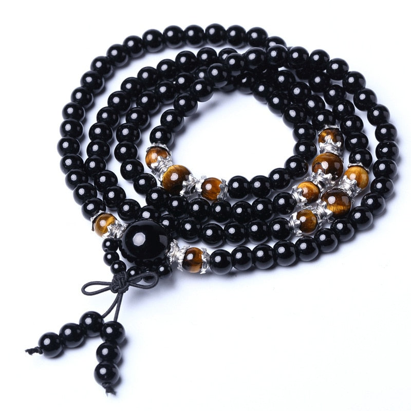 Obsidian Tiger Eye Mala Armband für Meditation