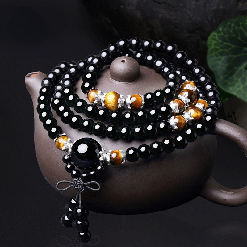 Obsidian Tiger Eye Mala Armband für Meditation