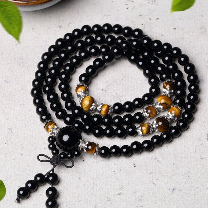 Obsidian Tiger Eye Mala Armband für Meditation