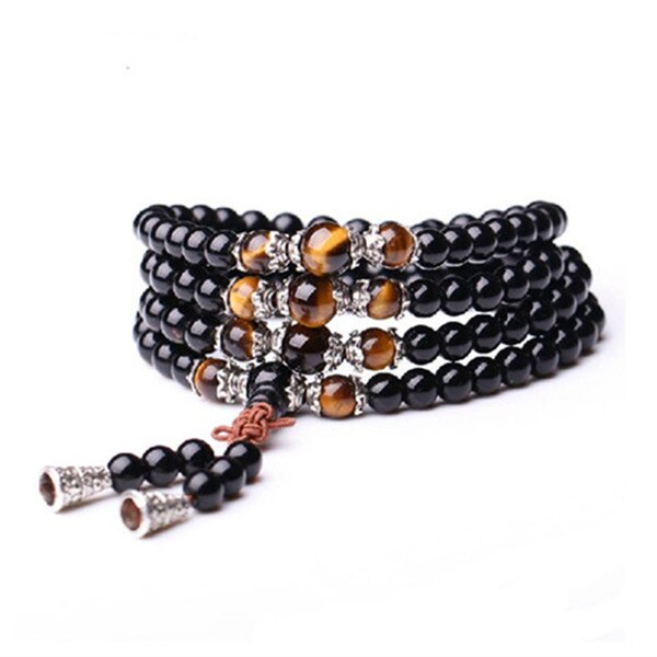 Obsidian Tiger Eye Mala Armband für Meditation