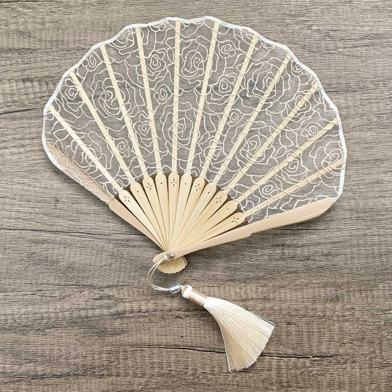 OldLace Chinesischer Faltfächer mit Rosenstickerei, 22 cm