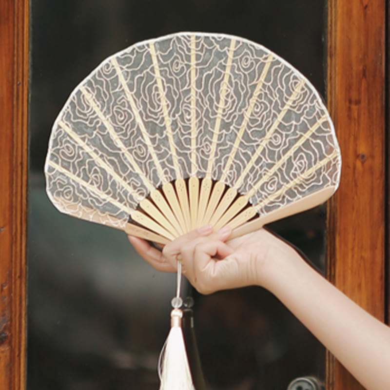 OldLace Chinesischer Faltfächer mit Rosenstickerei, 22 cm