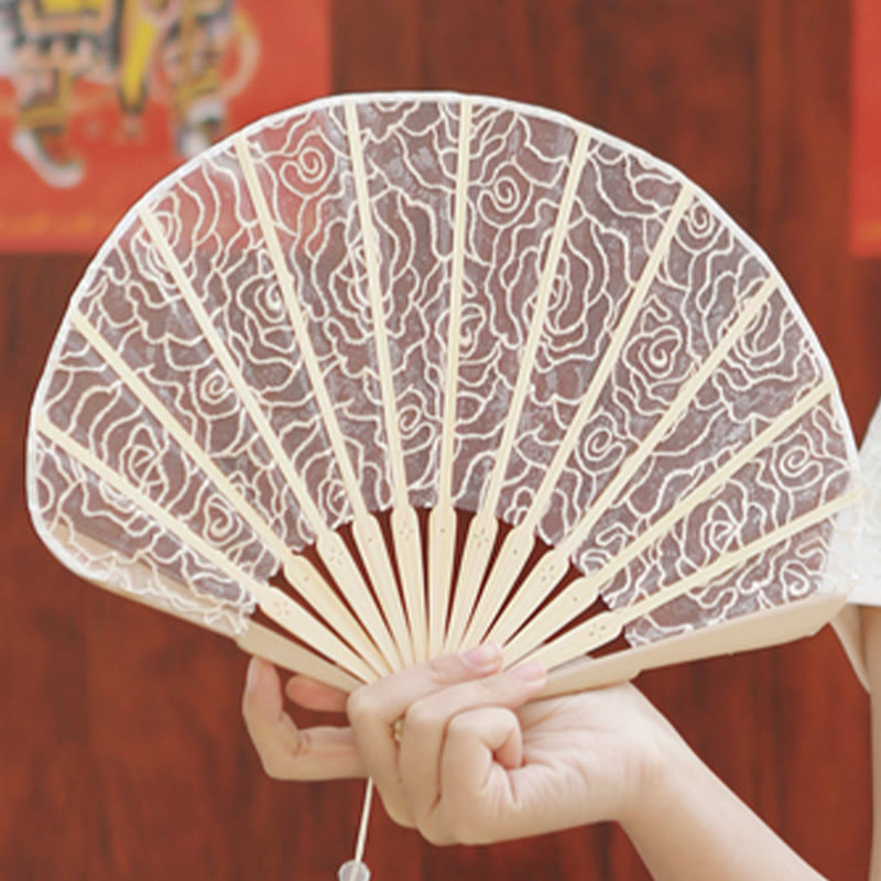 OldLace Chinesischer Faltfächer mit Rosenstickerei, 22 cm