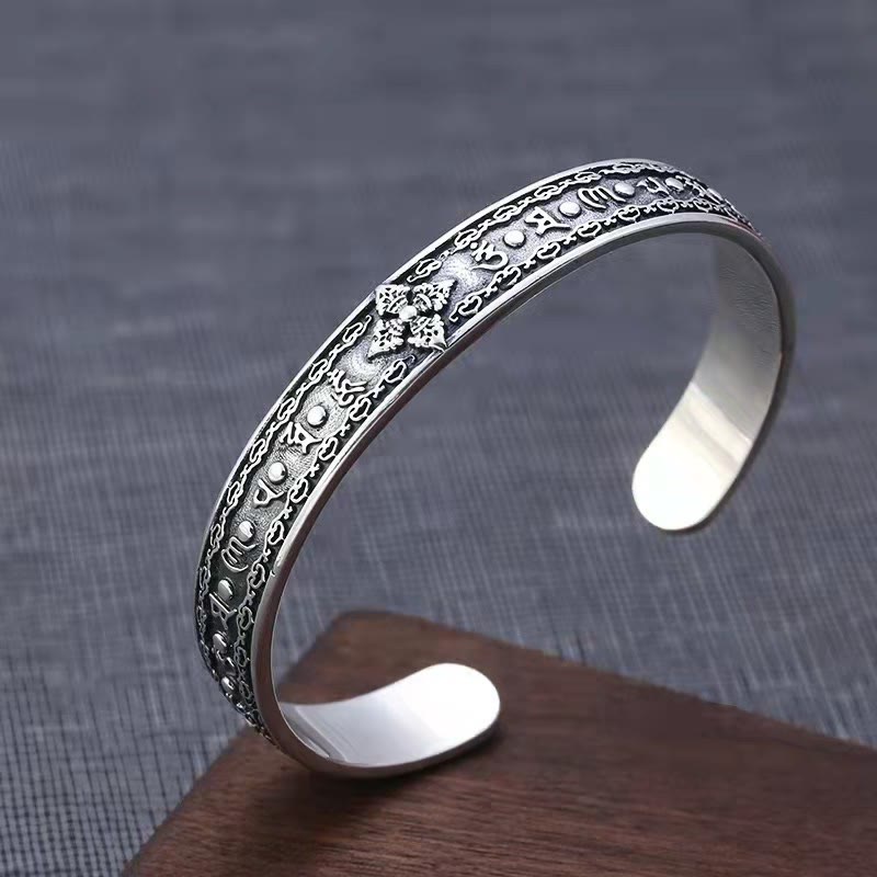 Om Mani Padme Hum 925 Sterling Silber Weisheit Manschettenarmband