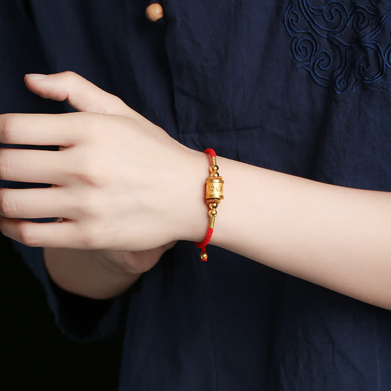 Om Mani Padme Hum Armband aus Sterlingsilber mit roter Glücksschnur