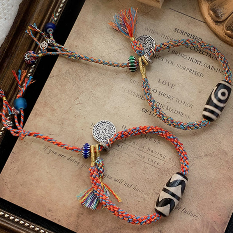 Om Mani Padme Hum Armband | Tibetische Dzi-Perle Silbergeflecht