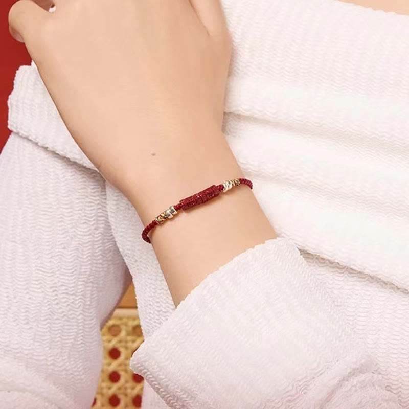 Om Mani Padme Hum Cinnabar Red String Armband