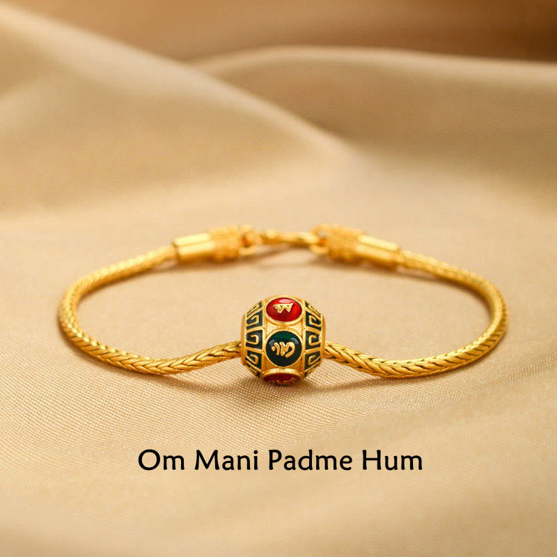 Om Mani Padme Hum Friedensarmband aus Kupfer und 18 Karat Gold