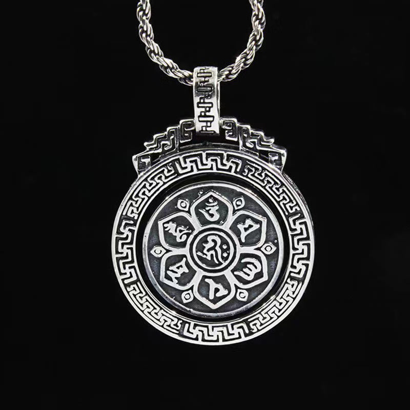 Om Mani Padme Hum Halskette | Kupfer Silber Drehbarer Anhänger