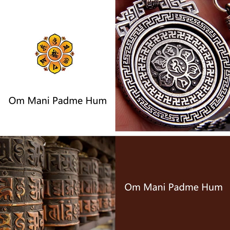 Om Mani Padme Hum Halskette | Kupfer Silber Drehbarer Anhänger