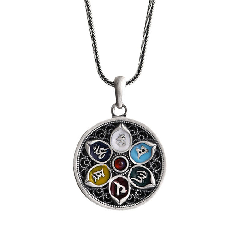 Om Mani Padme Hum Halskette | Tibetischer Anhänger aus Kupfer und Silber