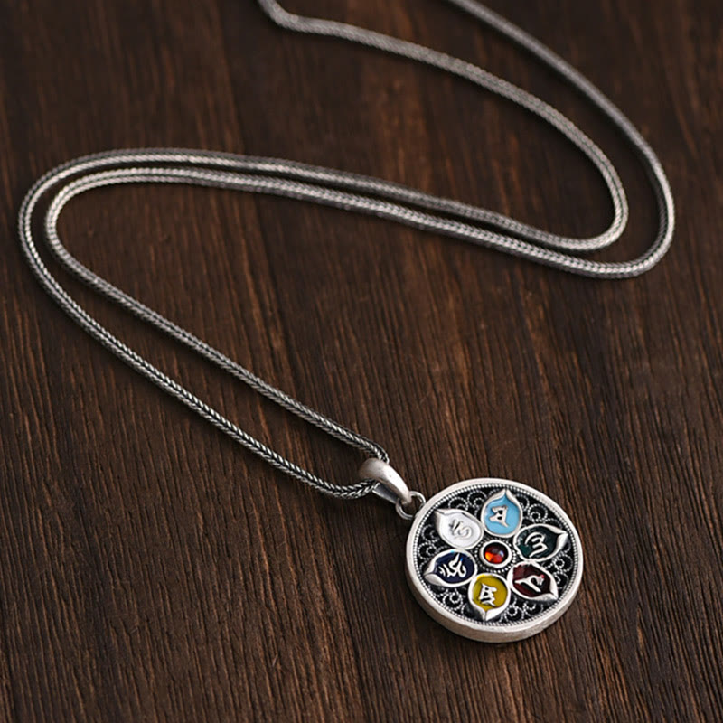 Om Mani Padme Hum Halskette | Tibetischer Anhänger aus Kupfer und Silber
