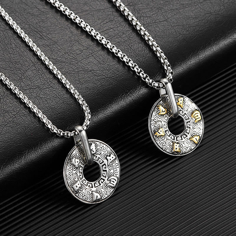 Om Mani Padme Hum Halskette | Peace Buckle Anhänger aus Titanstahl