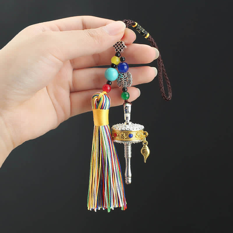 Om Mani Padme Hum Gebetsmühle mit Quaste zum Aufhängen im Auto
