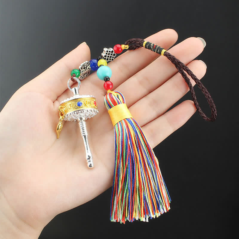 Om Mani Padme Hum Gebetsmühle mit Quaste zum Aufhängen im Auto
