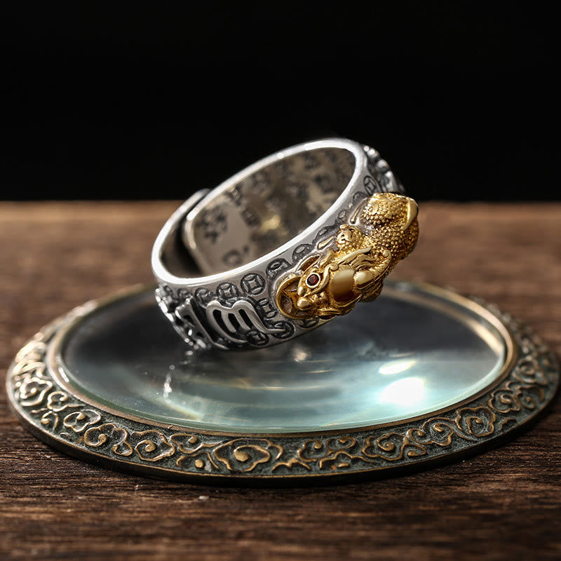 Om Mani Padme Hum Silber PiXiu Reichtum Ring 990 Sterling
