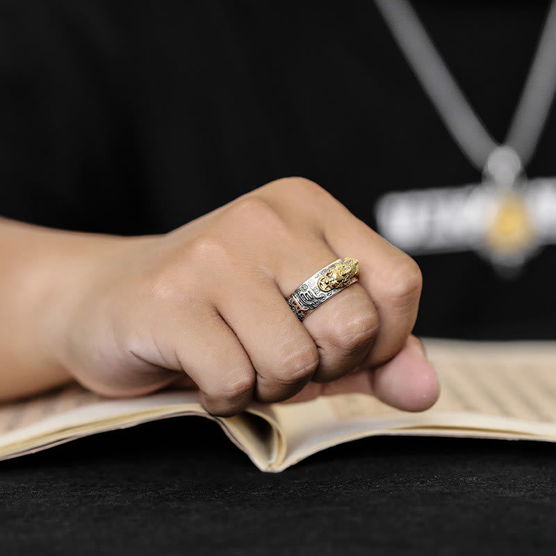 Om Mani Padme Hum Silber PiXiu Reichtum Ring 990 Sterling