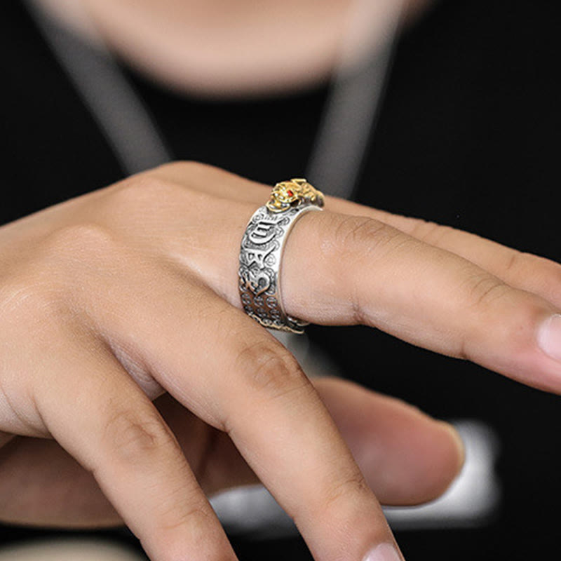 Om Mani Padme Hum Silber PiXiu Reichtum Ring 990 Sterling