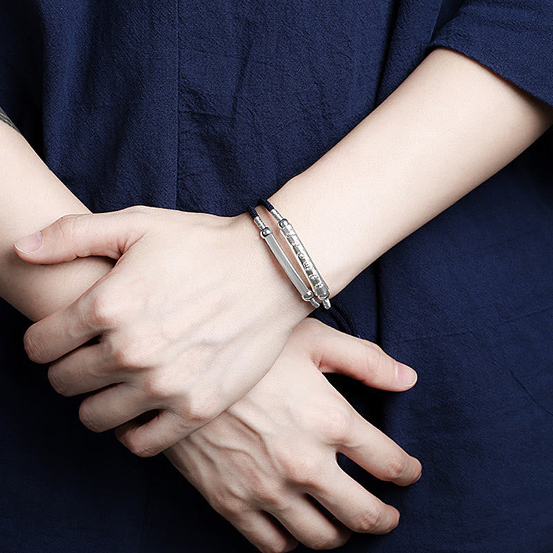 Om Mani Padme Hum Sterling Silber Doppeltes handgewebtes Armband