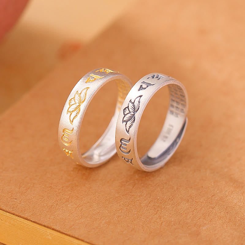 Om Mani Padme Hum Lotus-Ring aus Sterlingsilber, verstellbar