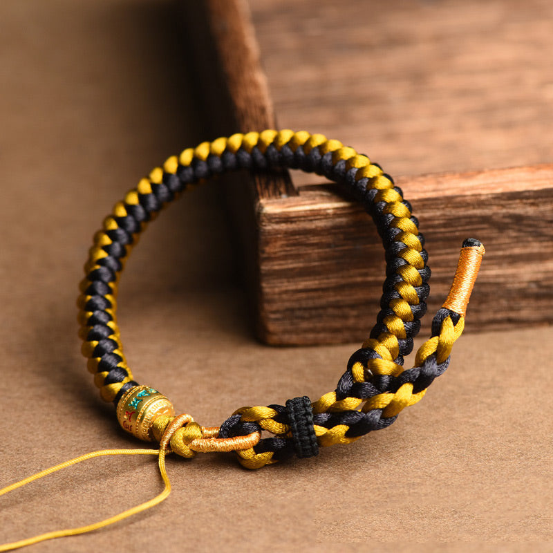 Om Mani Padme Hum Tibetisches Schwarzgold-Seilarmband