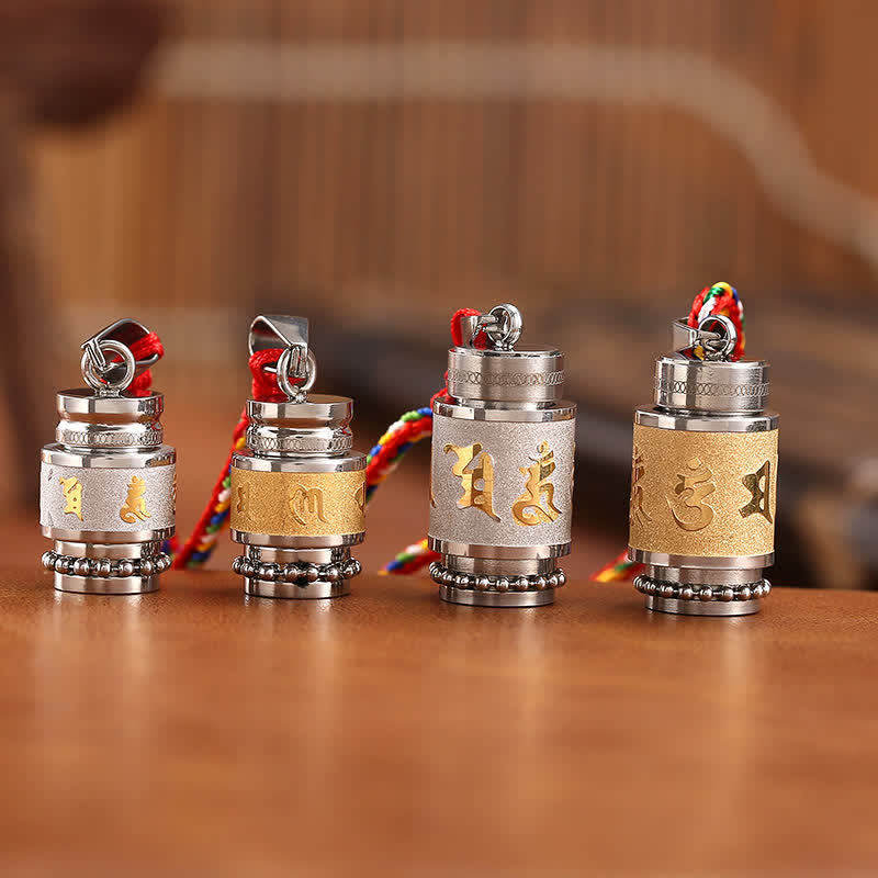 Om Mani Padme Hum Weisheitsanhänger aus Titanstahl, 1,2 cm