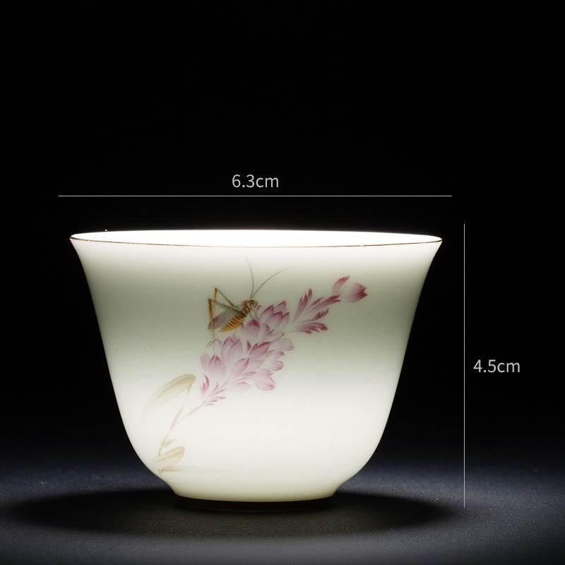 Chinesische Teetasse aus Keramik, Orchidee, 70 ml, mit blauen Meereswellen