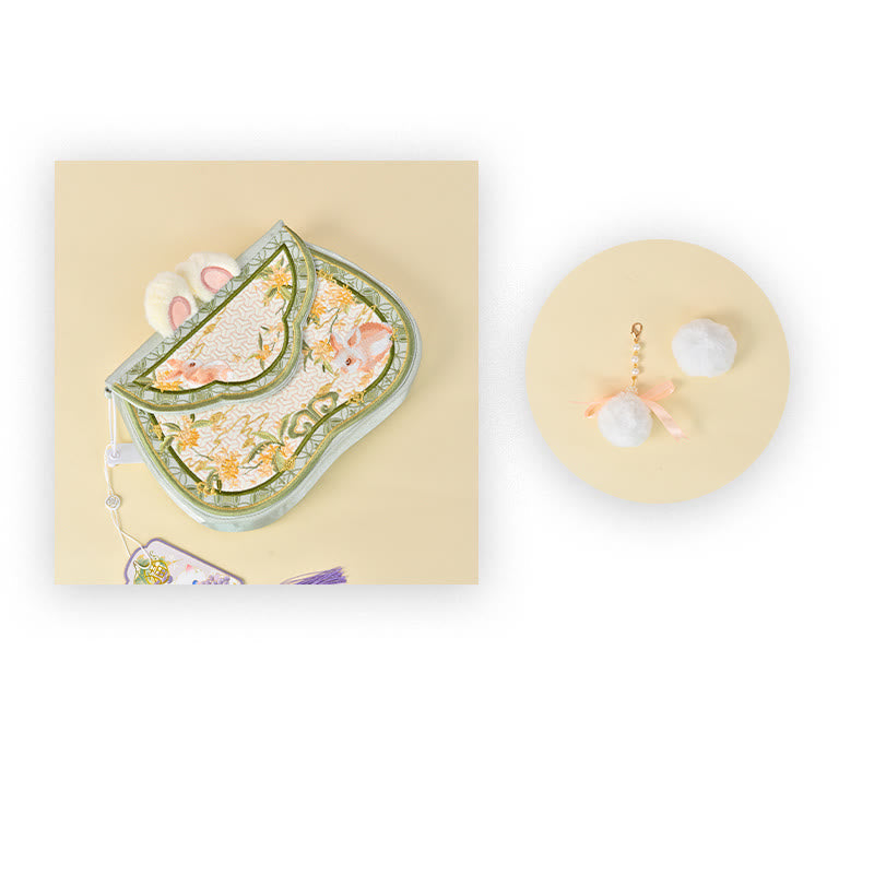 Umhängetasche mit Osmanthus-Kaninchen-Stickerei und Perlenkette