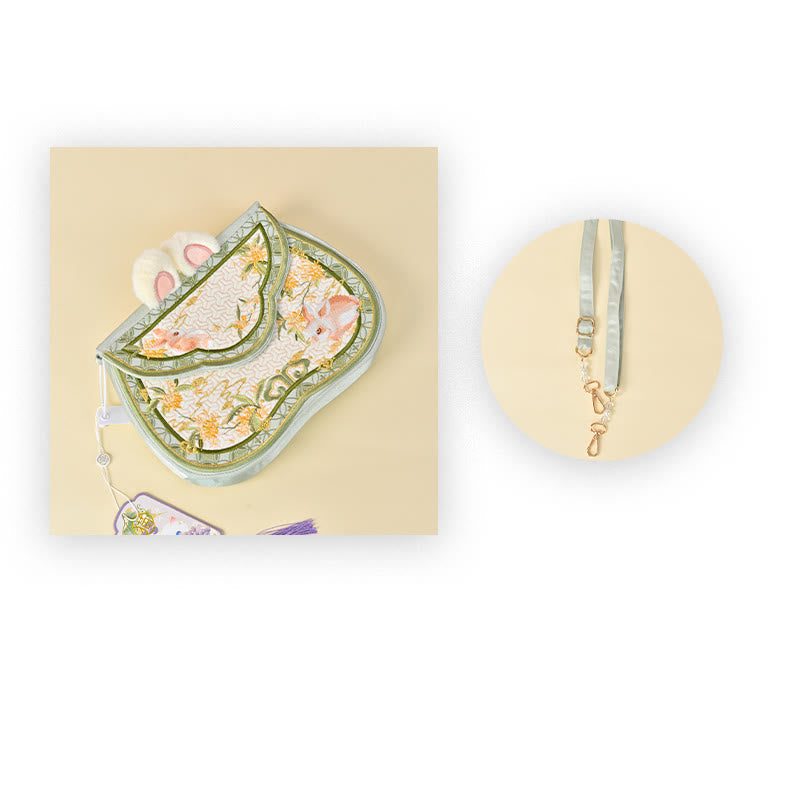 Umhängetasche mit Osmanthus-Kaninchen-Stickerei und Perlenkette