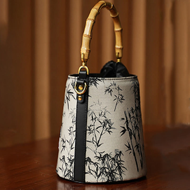 Umhängetasche mit Panda-Bambus-Elster-Stickerei, 16 x 16 x 18 cm